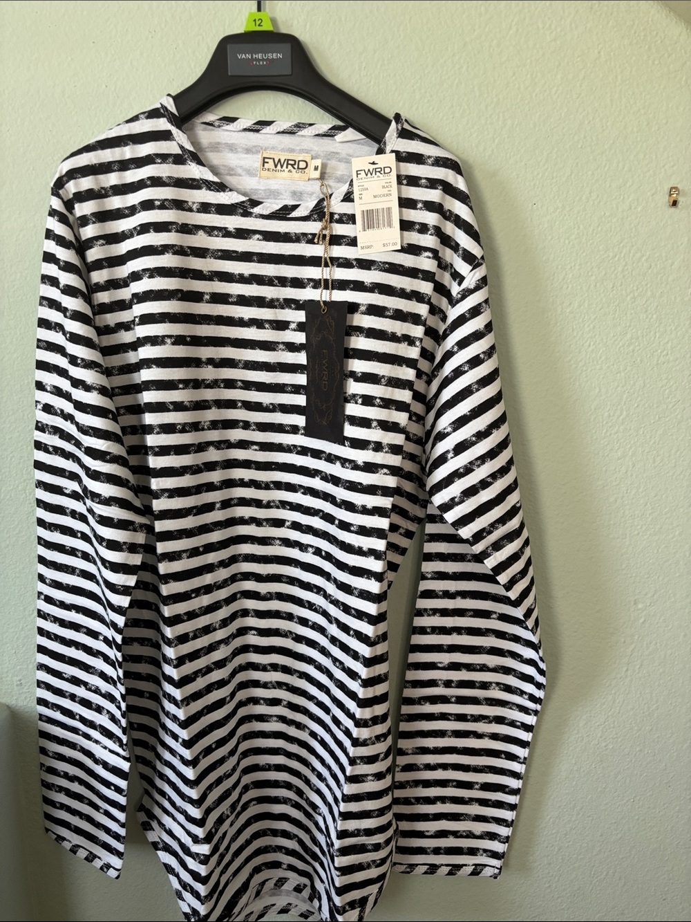 Denim&Co Black and White Striped Long Sleeve Shirt